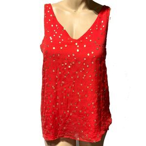 Lilly Pulitzer Silk Tank Top Florin V Neck Coral Gold Polka Dots Women’s Size M